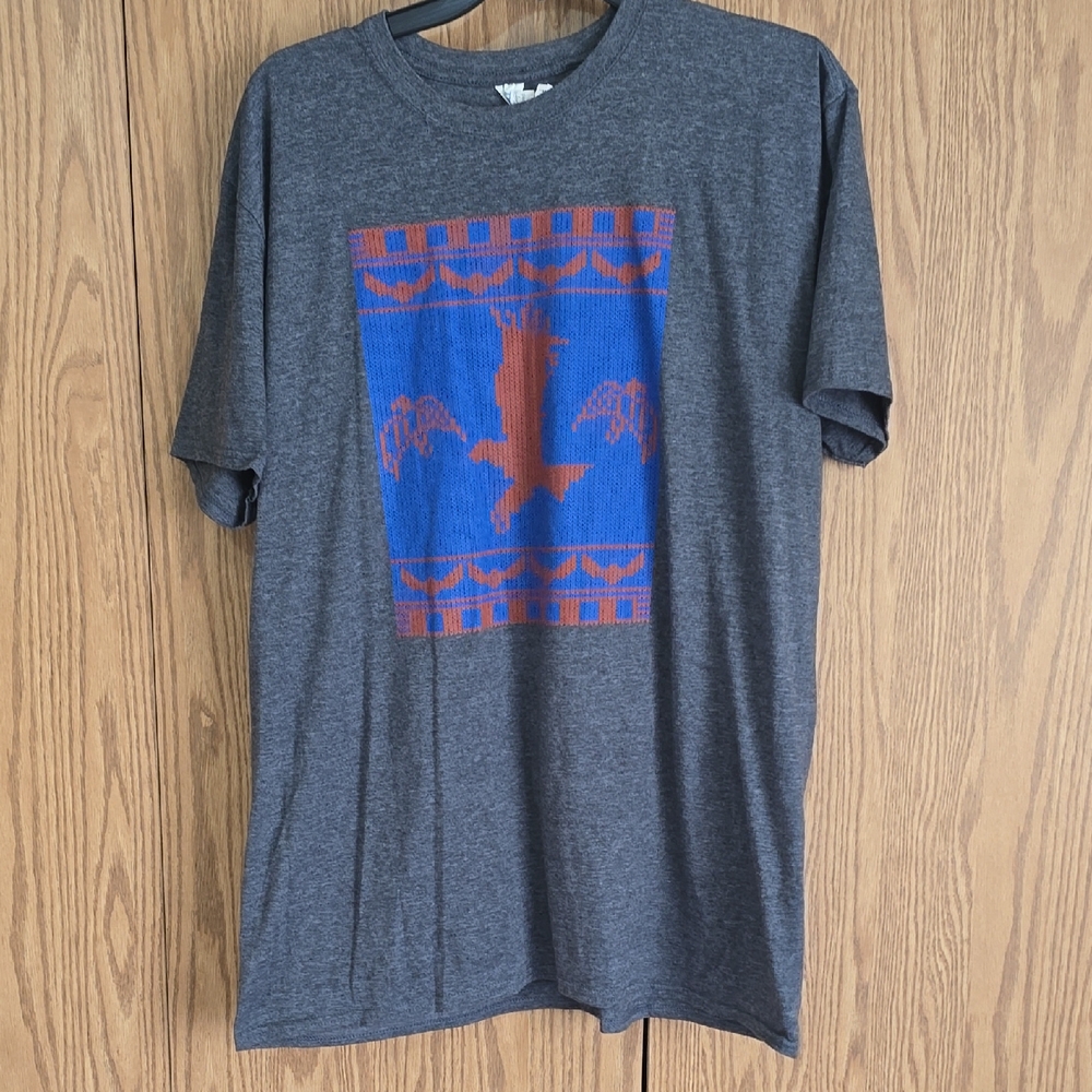 Gildan Charcoal T-Shirt with Blue and Orange Graphic